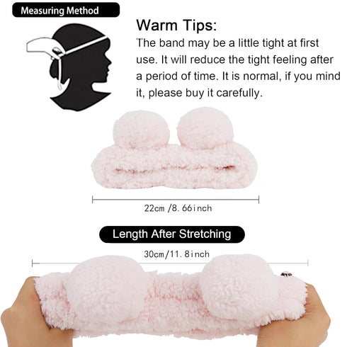 WHAVEL 2PCS Spa Headband Cute Headband for Washing Face, Bear Ears Makeup Headband Kawaii Skincare Headbands Face Wash Headband Soft Facial Hair B...
